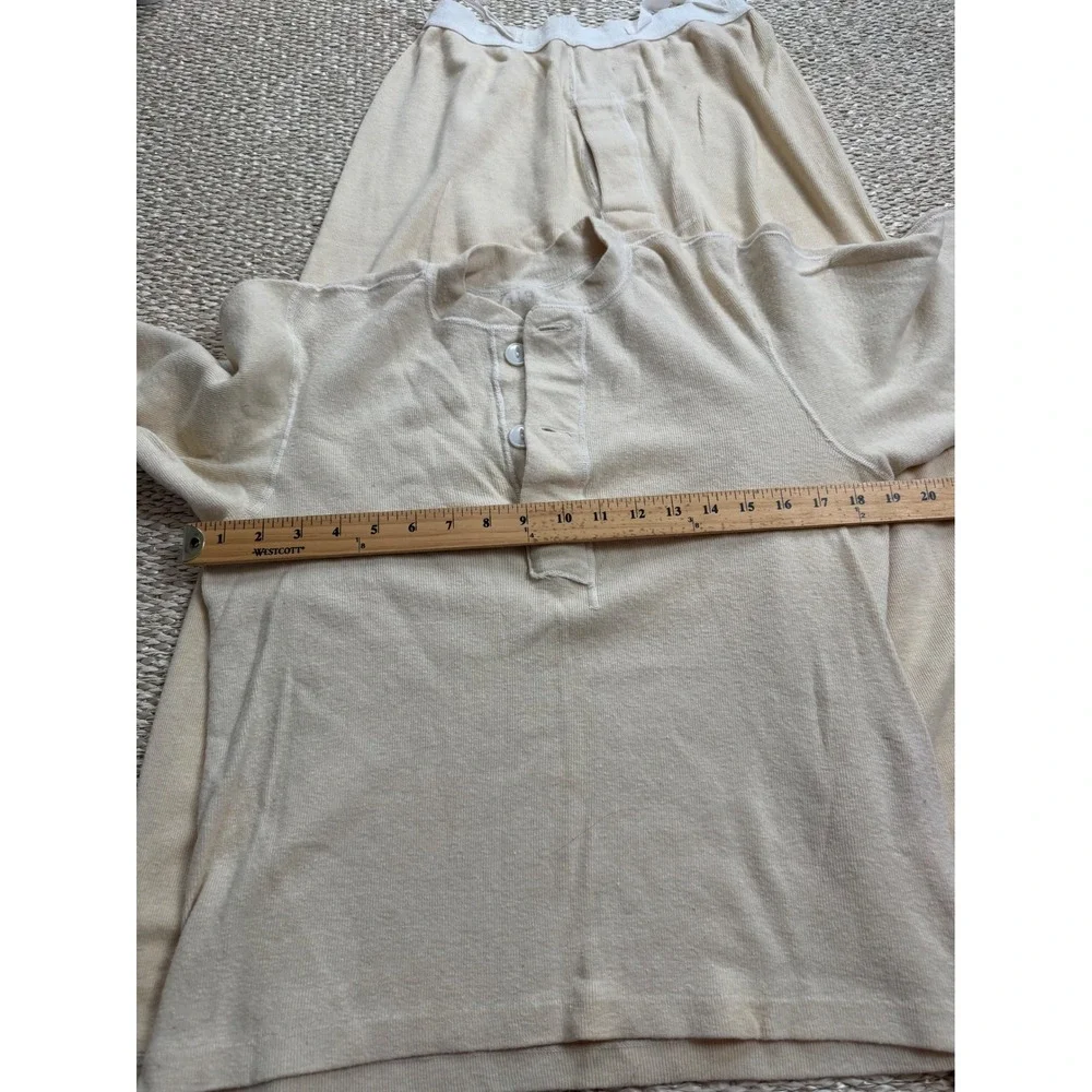 Vintage US military Long Johns Set Cream Wool Cotton Thermal Henley Pants M